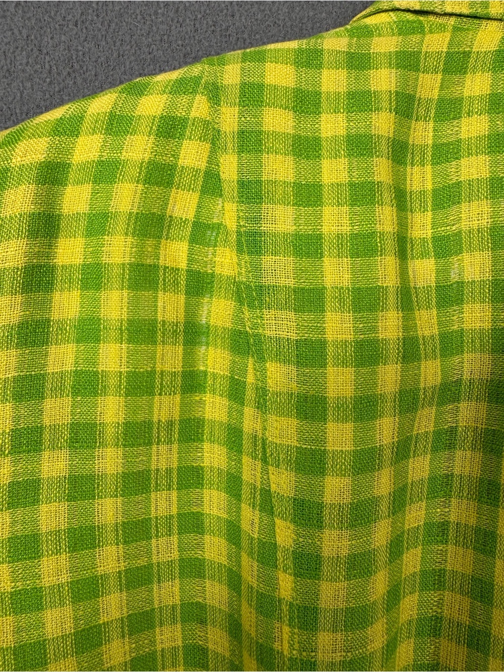 Vintage 90’s Dana Buchman Linen Lime Green + Yellow Gingham Blazer Jacket, 4 - Picture 9 of 13